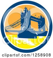 Poster, Art Print Of Woodcut Of The London Tower Bridge In A Circle