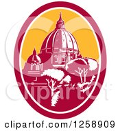 Poster, Art Print Of Woodcut Of The Dome Of St Peters Basilica Vatican Church In Rome Italy
