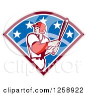 Clipart Of A Retro White Male Baseball Player Batting In A Diamond Royalty Free Vector Illustration