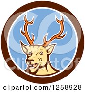 Poster, Art Print Of Cartoon Happy Buck Deer In A Brown White And Blue Circle