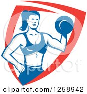 Retro Muscular Fit Woman Working Out With A Dummbell In A Red White And Blue Shield