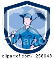 Poster, Art Print Of Cartoon White Male Chimney Sweep In A Blue And White Shield