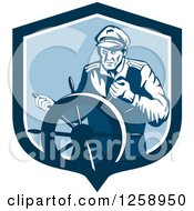 Clipart Of A Retro Ship Captain Steering A Helm Royalty Free Vector Illustration