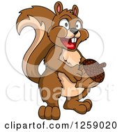 Poster, Art Print Of Happy Brown Squirrel Holding An Acorn