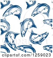 Clipart Of A Seamless Background Pattern Of Blue Salmon Royalty Free Vector Illustration