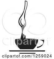 Clipart Of A Black And White Spoon Pouring Over A Coffee Cup Royalty Free Vector Illustration