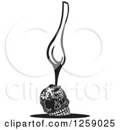 Clipart Of A Black And White Spoon Dripping Over A Day Of The Dead Skull Royalty Free Vector Illustration by xunantunich