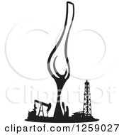 Clipart Of A Black And White Spoon Dripping Over An Oil Field Royalty Free Vector Illustration