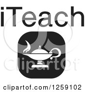 Clipart Of A Black And White Square Lamp Icon With ITeach Text Royalty Free Vector Illustration by Johnny Sajem