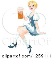 Poster, Art Print Of Happy Blond Oktoberfest Beer Maiden Woman Sitting