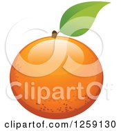 Clipart Of An Orange With A Leaf Royalty Free Vector Illustration