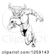 Poster, Art Print Of Black And White Muscular Bull Man Mascot Running Upright