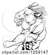 Poster, Art Print Of Black And White Angry Muscular Horse Man Punching