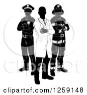 Black And White Faceless Doctor Policeman And Firefighter Posing