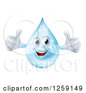 Clipart Of A 3d Pleased Blue Water Drop Character Holding Two Thumbs Up Royalty Free Vector Illustration by AtStockIllustration