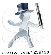 3d Silver Man Magician Using A Baton Wand