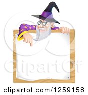 Poster, Art Print Of Senior Wizard Pointing Down To A Posted Notice Sign On Wood