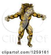 Poster, Art Print Of Muscular Angry Lion Man Roaring With Claws Bared