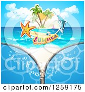 Poster, Art Print Of Zipper Revealing A Starfish Summer Text And A Dolphin On A Beach