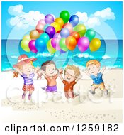 Poster, Art Print Of Excited Children Jumping With Balloons At The Beach