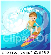 Poster, Art Print Of Sporty White Surfer Boy Riding A Wave