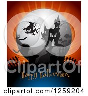 Poster, Art Print Of Flying Witch Over A Haunted Mansion With Happy Halloween Text