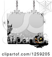 Poster, Art Print Of Halloween Sign With A Jackolantern Tombstones And Spider Webs