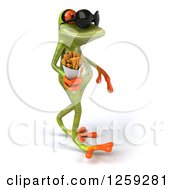 Clipart Of A 3d Green Frog Wearing Shades And Walking With French Fries Royalty Free Illustration