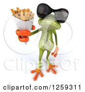 Clipart Of A 3d Green Frog Wearing Shades And Holding Up French Fries Royalty Free Illustration