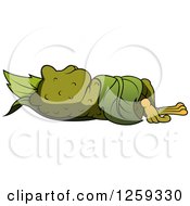 Clipart Of A Toad Sleeping In A Leaf Royalty Free Vector Illustration