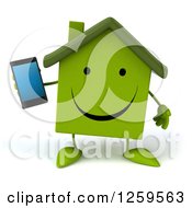 Clipart Of A 3d Green House Holding A Cell Phone Royalty Free Illustration by Julos