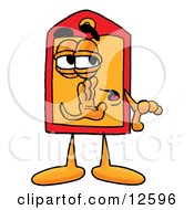 Clipart Picture Of A Price Tag Mascot Cartoon Character Whispering And Gossiping