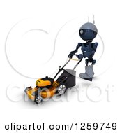 Poster, Art Print Of 3d Blue Android Robot Using A Lawn Mower