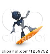 Poster, Art Print Of 3d Blue Android Robot Surfing