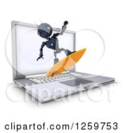 Poster, Art Print Of 3d Blue Android Robot Surfing The Internet Over A Laptop Computer