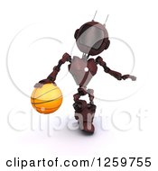 Poster, Art Print Of 3d Red Android Robot Dribbling A Basketball