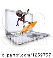 Poster, Art Print Of 3d Red Android Robot Surfing The Internet Over A Laptop Computer