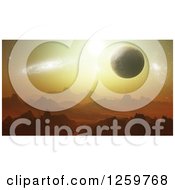 Clipart Of A 3d Foreign Rocky Landscape With Other Planets Royalty Free Illustration
