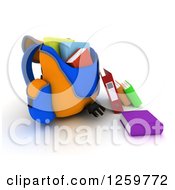 Clipart Of A 3d Blue And Orange Backpack With Books And Binders Royalty Free Illustration