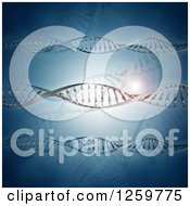 Clipart Of A Blue Background With 3d DNA Strands And Flares Royalty Free Illustration by KJ Pargeter