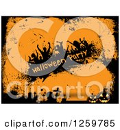 Poster, Art Print Of Halloween Party Banner With Silhouetted Dancers Over Orange With Grunge Cemetery Borders