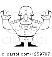 Clipart Of A Black And White Army General Man Surrendering Lineart Drawing Royalty Free Vector Illustration by Cory Thoman