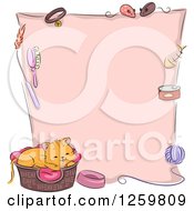 Clipart Of A Cute Ginger Cat Resting In A Basket Over A Frame With Accessories Royalty Free Vector Illustration