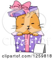Clipart Of A Cute Happy Cat Popping Out Of A Gift Box Royalty Free Vector Illustration