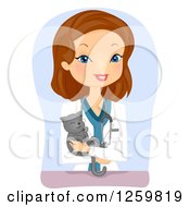 Poster, Art Print Of Happy Brunette White Woman Veterinarian Holding A Cat