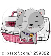 Clipart Of A Happy Gray Cat Emerging From A Carrier Royalty Free Vector Illustration by BNP Design Studio