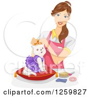 Brunette Caucasian Woman Dressing Up A Spoiled Cat