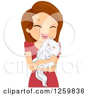 Poster, Art Print Of Brunette White Woman Hugging Her Persian Cat