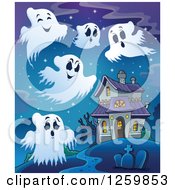 Clipart Of A Haunted House With Ghosts Royalty Free Vector Illustration