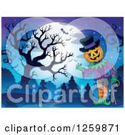 Clipart Of A Jack Pumpkin Character Waving In A Cemetery Against A Full Moon Royalty Free Vector Illustration by visekart